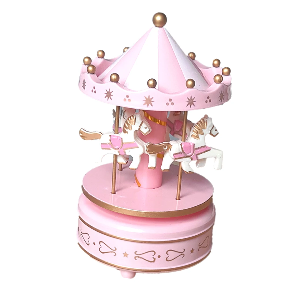 Wooden Horse Merry-Go-Round Carousel Musical Boxes for Kids Children Toy Christmas Birthday Gifts Home Tabletop Cafe Decor
