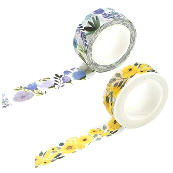 

2Pcs 1.5cm Wide Luxuriant Flowers Washi Tape Adhesive Tape DIY Scrapbooking Sticker Label Masking Tape(Dai Purple&Huangmei)