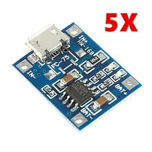 

5pcs/lot TP4056 5V TENSTAR ROBOT 1A Micro USB 18650 Lithium Battery Charging Board Charger Module + Protection Dual Functions
