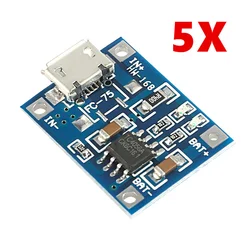 Carte de charge de batterie au Lithium Micro USB 18650, 5V TENSTAR ROBOT 1A, Module de chargeur + Protection double fonction, TP4056, 5 pièces/lot 