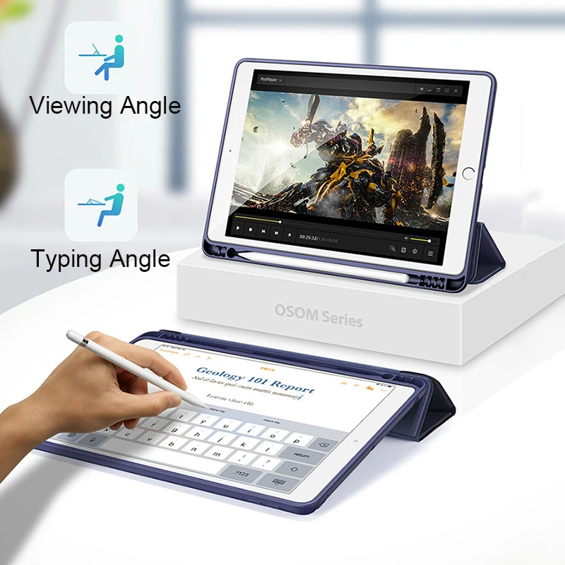 Чехол для iPad 10,2 дюймов откидная подставка с функцией автоматического сна смарт-чехол 7-го поколения A2197 A2123 защитный чехол с держателем для ручек HY007