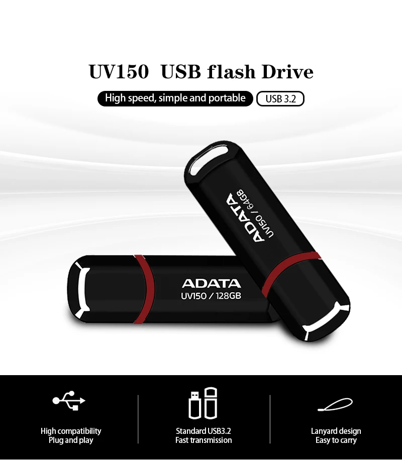 ADATA UV150 USB 3.2 Flash Drive 32GB 64GB 128GB Pendrive High Speed Portale Black Pen Drive Memory Stick For Computer usb for sale