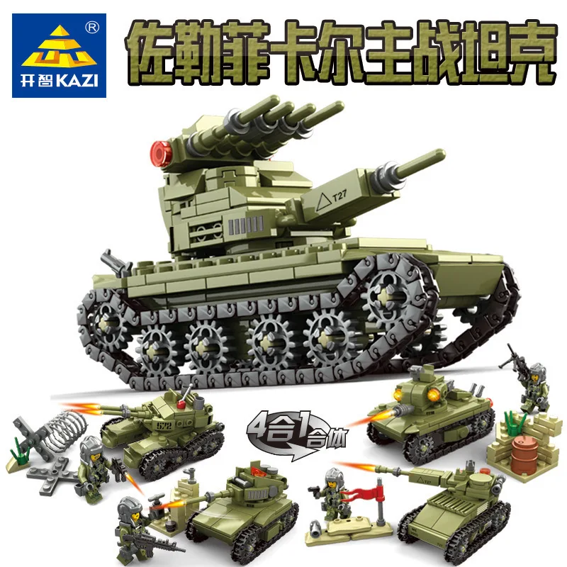 

KAZI 84055 Military Series Field Operations 4-in-1 Iron Tank Children'S Educational Fight Inserted Assembled Building Blocks Toy