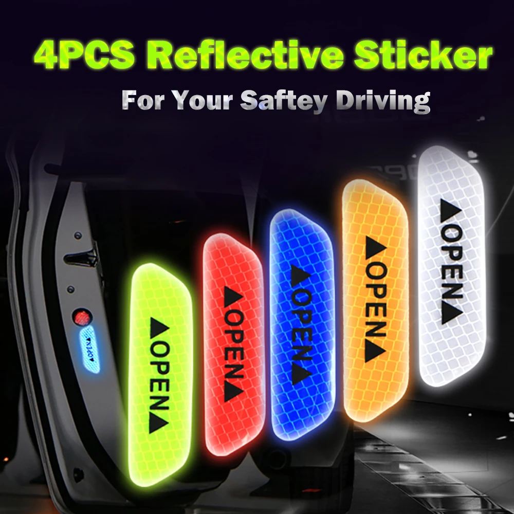 

4PCS Car Door Open Tip Reflective Warning Sticker Water-Resistant Decorative Anticollision Paster