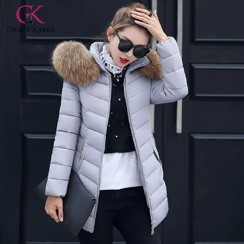 Grace Karin Faux Fur Hooded Parka Jacket Women's Winter New Coats and Jackets Warm Outwear Parkas Femme Coat Clothes
