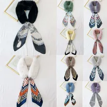 Женский зимний меховой шарф-кольцо, Леопардовый ленточный шарф, женские Лоскутные шарфы из искусственного кролика, меховой воротник, теплый мягкий шарф