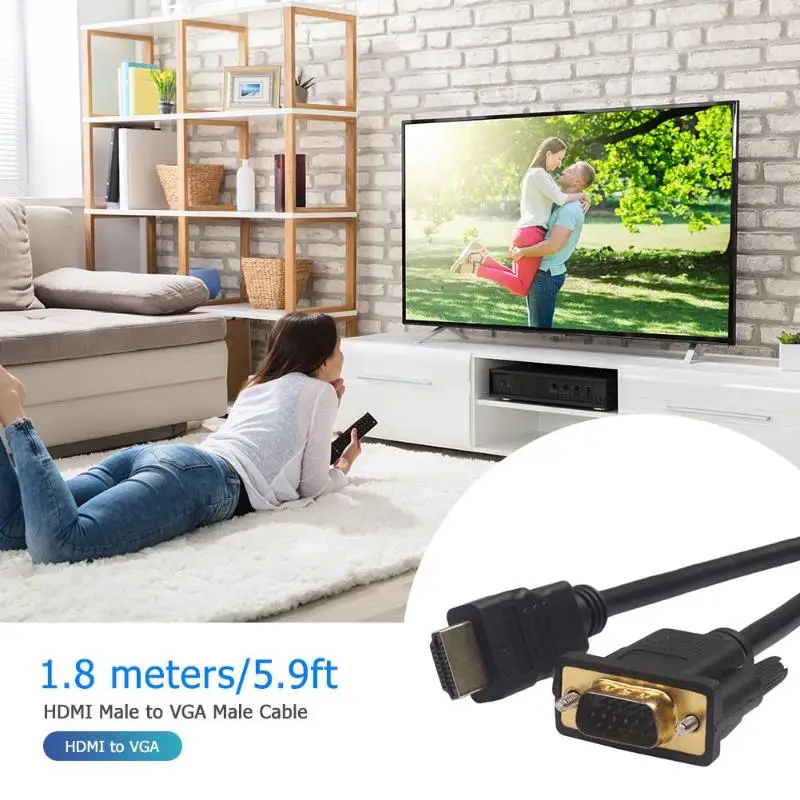 1,8 м 6 футов видео конвертер Кабель-адаптер 1080P HDMI штекер VGA HD15 Мужской 15 Pin золотой шнур с покрытием провод линия для ПК HDTV монитор