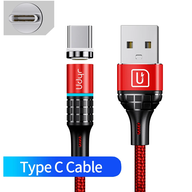 Магнитное зарядное устройство Udyr 3 А, кабель usb type-C для iPhone, кабель для быстрой зарядки, кабель Micro USB C для xiaomi redmi note 7 pro - Цвет: Red Type C Cable