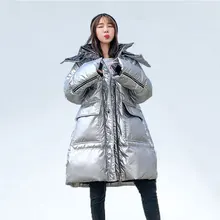 Яркая куртка-пуховик Женская длинная парка свободное зимнее пуховое пальто новая Корейская Съемная шапка белая куртка-пуховик на утином пуху