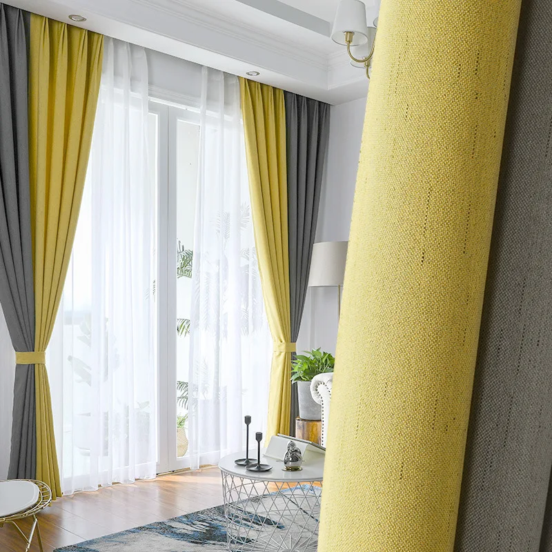 Современные затемненные занавески s для гостиной украшения КолорБлок занавес для спальни серый синий занавески портьеры розовый желтый