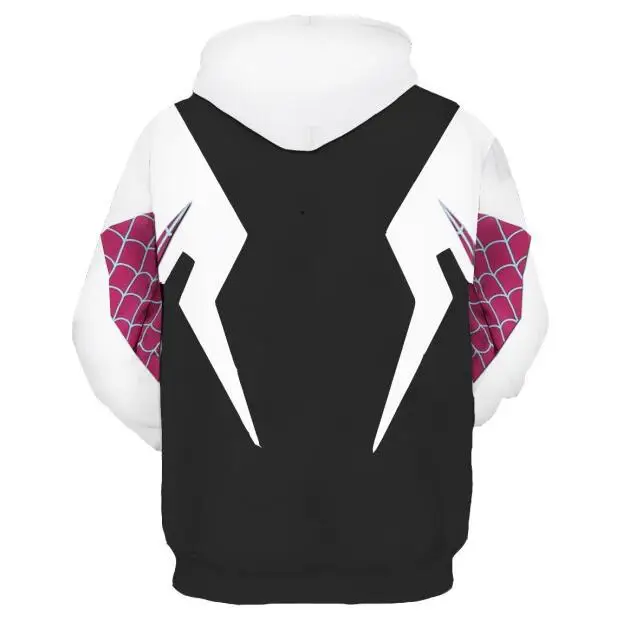 Women Girls Venom Hoodie Cosplay Spider Gwen Stacy Costume Spider boy Superhero Zipper Jacket Hooded Sweatshirt Coat