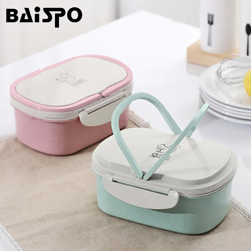 

Baispo Wheat Straw Lunch Box For Children Heated Eco-friendly Food Containers With Compartments Bento Box Japanese Style School