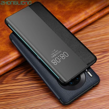 

Luxury Genuine Leather Flip Case for Huawei Mate 30 20 P30 Pro Mate20x Mate30 Mate30pro 5G Smart Touch View Window Phone Cover