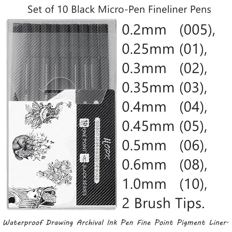 Micro Pen 08 Black Ink Marker Fine Point Felt Tip Pen for Artist Drawing,  Pack of 2 - AliExpress