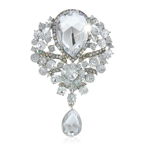 Design Brooches Large Crystal Diamante Rhinestones Teardrop Dangle Wedding Bridal Brooch Pins Accessories Women Jewelry
