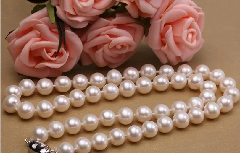 New 924+++7-8mmAA grade natural round white freshwater pearl necklace a girl | Украшения и аксессуары