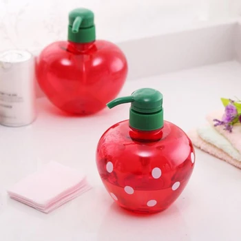 

500ml Portable Soap Dispensers Cute Bathing Strawberry Bottle Red Heart Shape Press Bottles Beauty Travel Tool