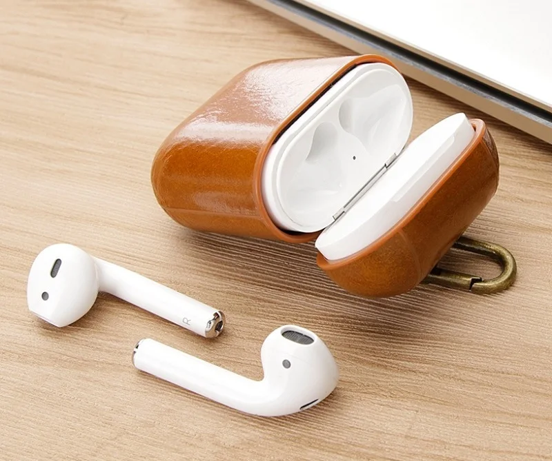 brown Earphone Case For AirPods 1 Bluetooth Wireless Protective Skin Cover keychain