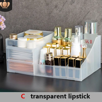 C transparent lispst Настольный косметический ящик для хранения, большой пластиковый туалетный ящик, настольные украшения, коробка для хранения канцтоваров для хранения мелочей - Цвет: C transparent lispst