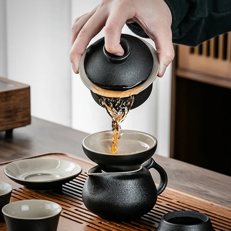 Chinese Black Crockery Ceramic Teapot Tea Cup Chinese Kung Fu Tea Sets Drinkware Ceremony