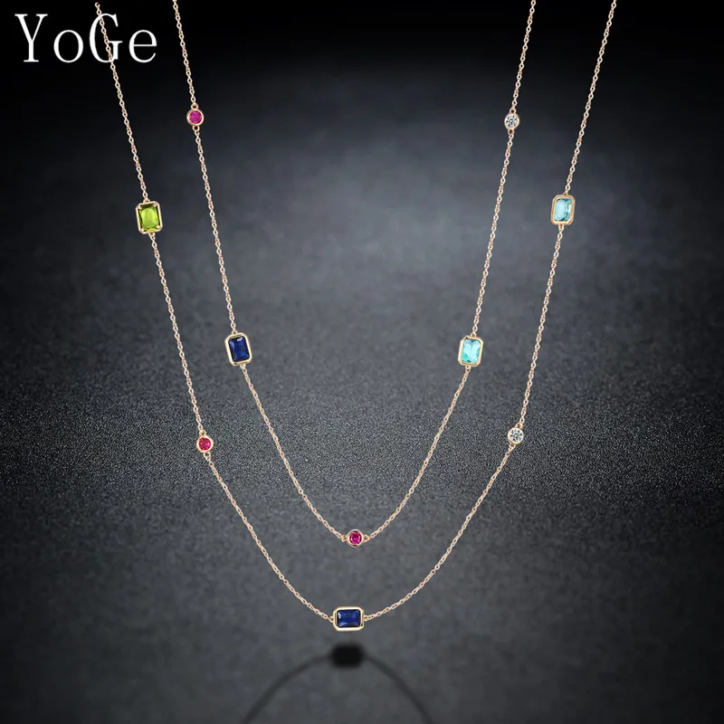 YoGe Роскошный Многоцветный хрустальные камни ожерелье женские красочные Длинный