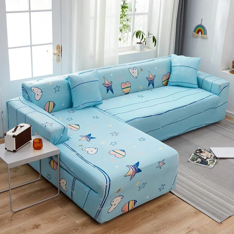 Stretch Sofa Covers Sectional Elastic Sofa Cover for Living Room Blue Couch Cover Slipcovers Single/Two/Three/Four Seat 0040
