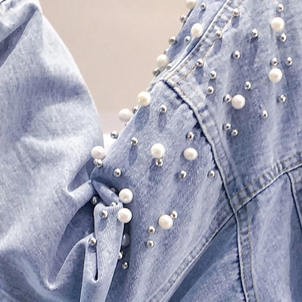 Весенние перламутровые джинсовые куртки женские повседневные джинсы куртка-бомбер джинсовое пальто с длинными рукавами платье с открытыми плечами большой размер 2xl# J30