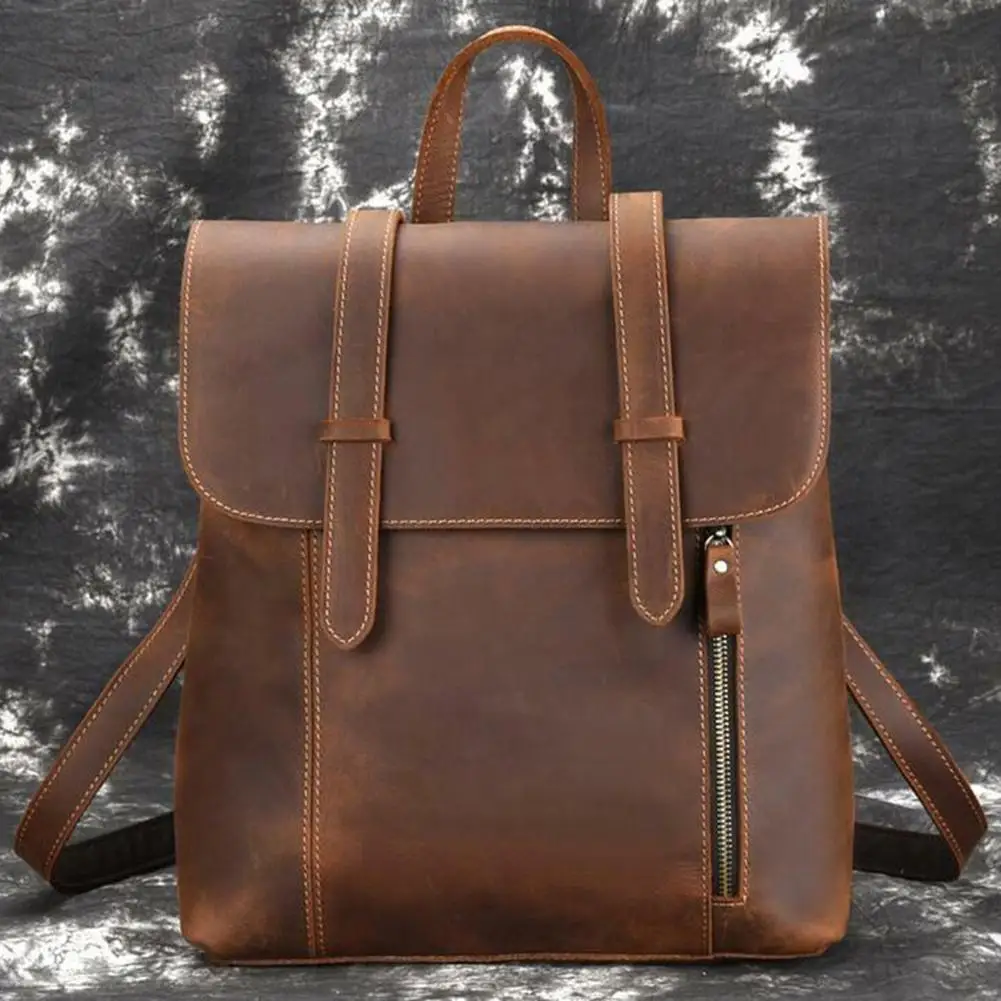 

Men bag retro crazy horse leather men's shoulder bag first layer leather backpack leather travel backpack