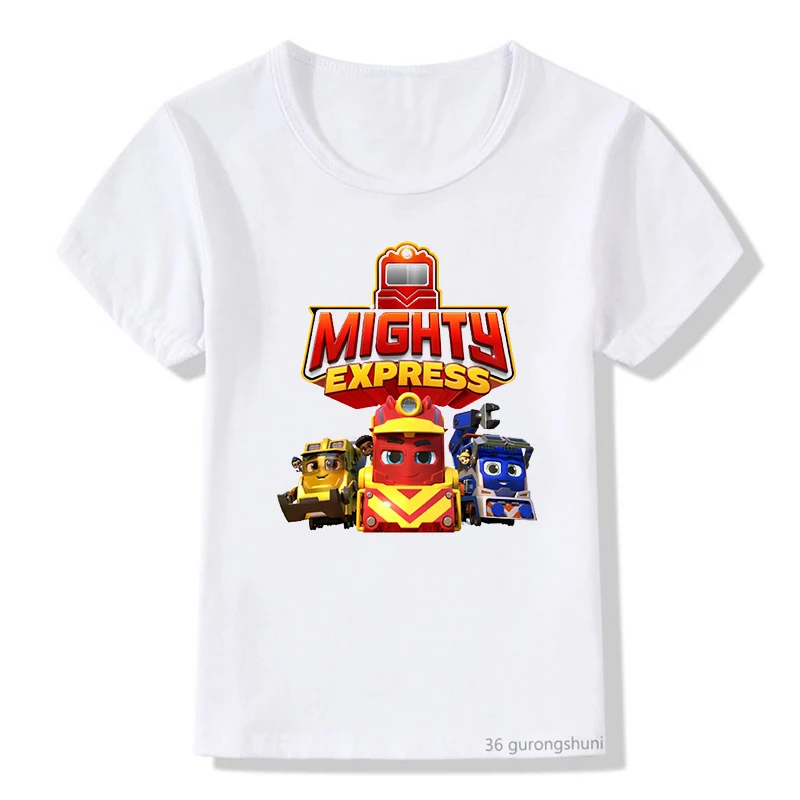 Nuova Vendita Calda Ragazzi T-Shirt Divertente (Mighty) Express Cartoon Kids Tshirt Estate Cute Toddler Baby Tshirt Ragazzi Vestiti Camicia Bianca Top