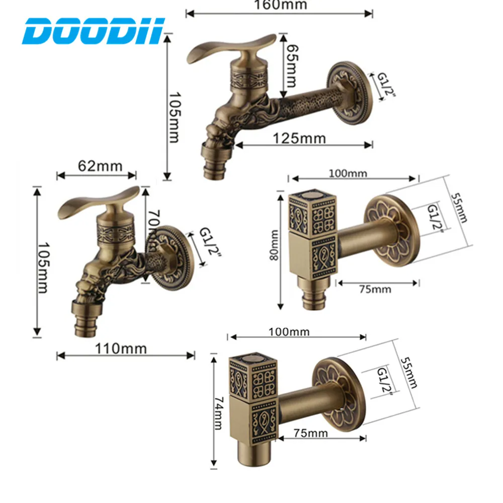 Doodii резное настенное крепление Bibcock латунь ретро-кран декоративные наружные садовые краны стиральная робот-пылесос кран Torneira parede