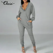 Aliexpress - 2021 Fashion Knitted Jumpsuits Celmia Women Casual Long Rompers Spring Long Sleeve V-neck Playsuits Pockets Sexy Harem Overalls