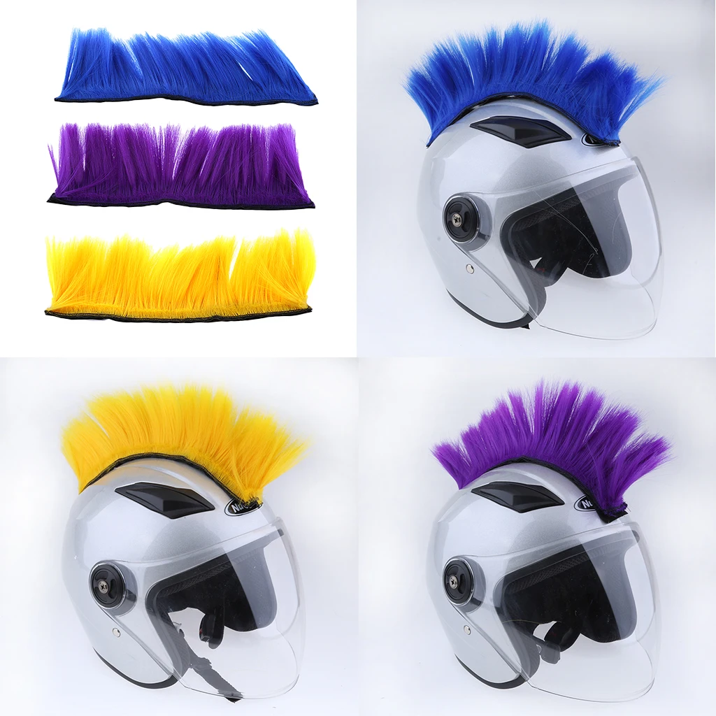3pcs Motorbike Helmet DIY Accessories Mohawk Wig Costumes Hairpiece (Yellow + Purple + Blue)