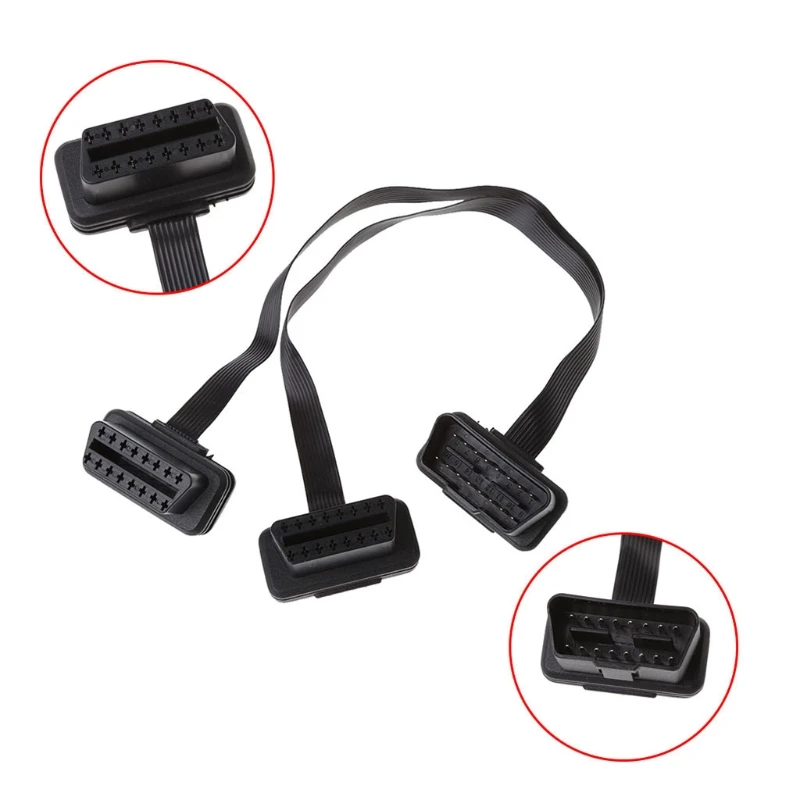 

OOTDTY 16 Pin OBD2 Male To Double Female Splitter Flat Thin Y Connector Extension Cable
