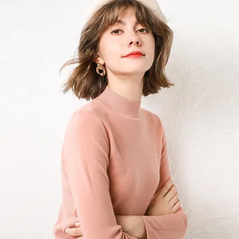 

Sweater women's wool knit sweater half-high collar pullover bottoming shirt loose long-sleeved autumn and winter wild sweater