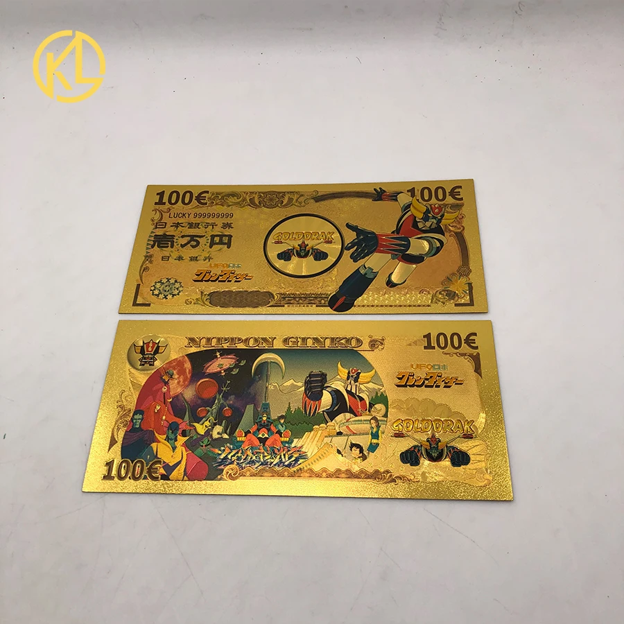 24K Gold Banknote Manga / UFO Grendizer Figurine 2x Carte Billet Goldorak 