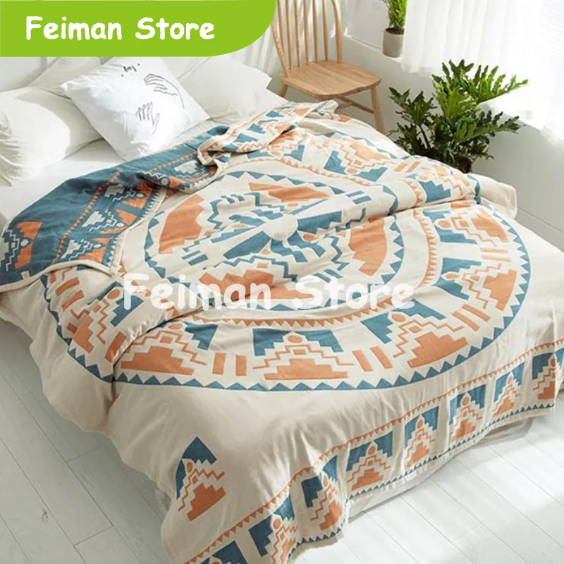 

Summer breathe freely blanket 100% cotton quilt duvet 200*230cm AB side bedspread 4 layer Gauze Jacquard bed cover