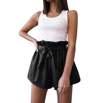 

Women Sexy Black Bandage Casual Slim PU Leather Short Pants Ladies High Street European Fashion Shorts Summer 2020 SJ5834M