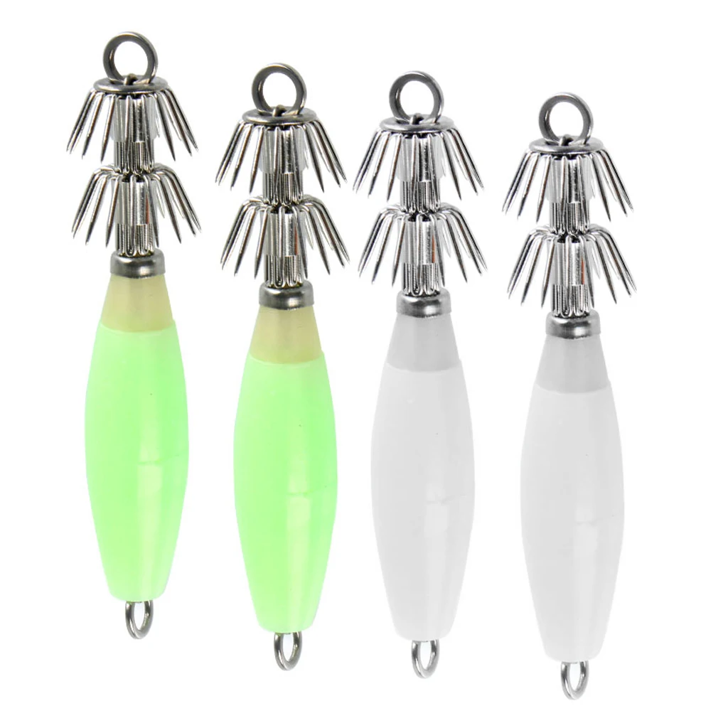 4pcs Squid Jigs Fishing Lures Hard Baits Saltwater Bass Jig Hook 2 Colors