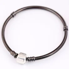 Original Oxidised Snake Chain Lobster Barrel Clasp Bracelet Bangle Fit 925 Sterling Silver Bead Charm DIY Europe Jewelry