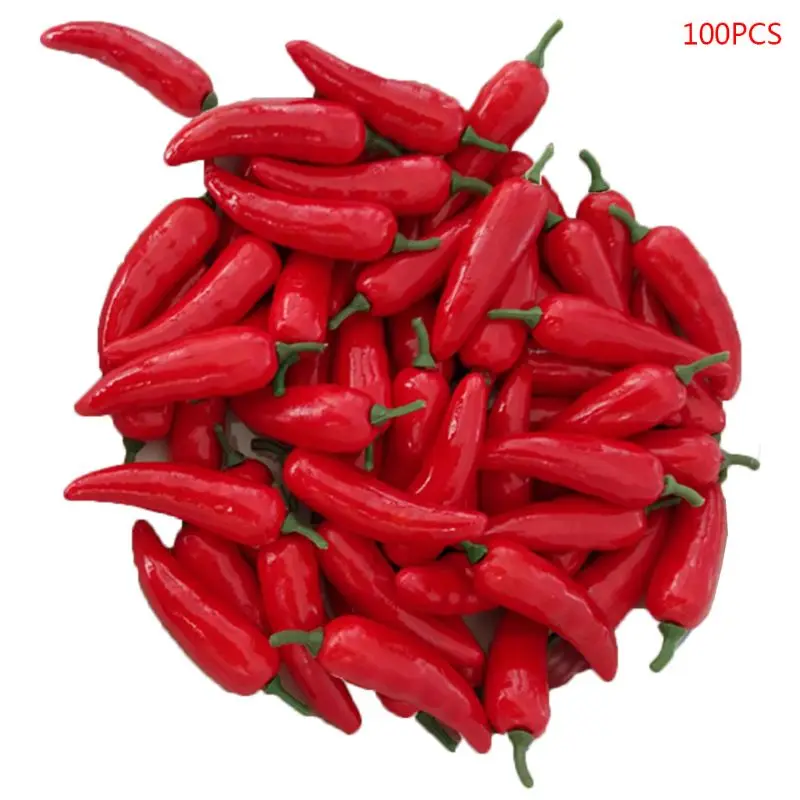 

100pcs Realistic Lifelike Artificial Red Pepper Hot Chili Simulation Vegetable