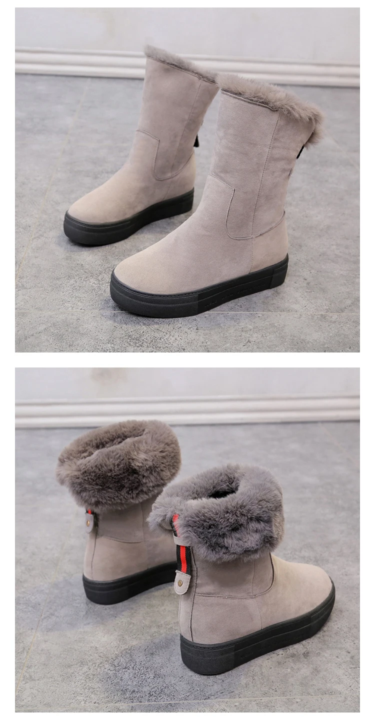 Модные теплые замшевые ботинки на меху; зимние женские ботинки на платформе; Новинка года; зимние ботинки без застежки; Черные ботильоны; женская обувь на плоской подошве