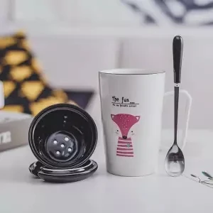 Чашка керамическая чашка Женская Студенческая Корейская версия Милая с ложкой ложка пара чашка домашняя большая емкость кофейная кружка - Цвет: 400ML set