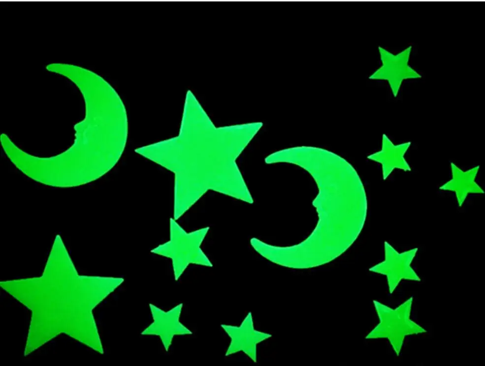 1 Набор, 3D светящийся светильник со звездами и лунами в темноте, наклейки на стену, флуоресцентные наклейки на стену для детей, декор для потолка, игрушки - Цвет: 12pcs stars moon
