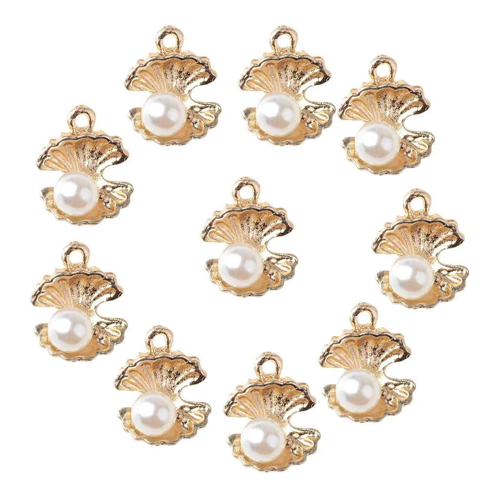 10pieces Bail Design Fashion Alloy Pearl Shell Charms Jewelry Making Pendant DIY Craft Accessory Gold 13X16mm