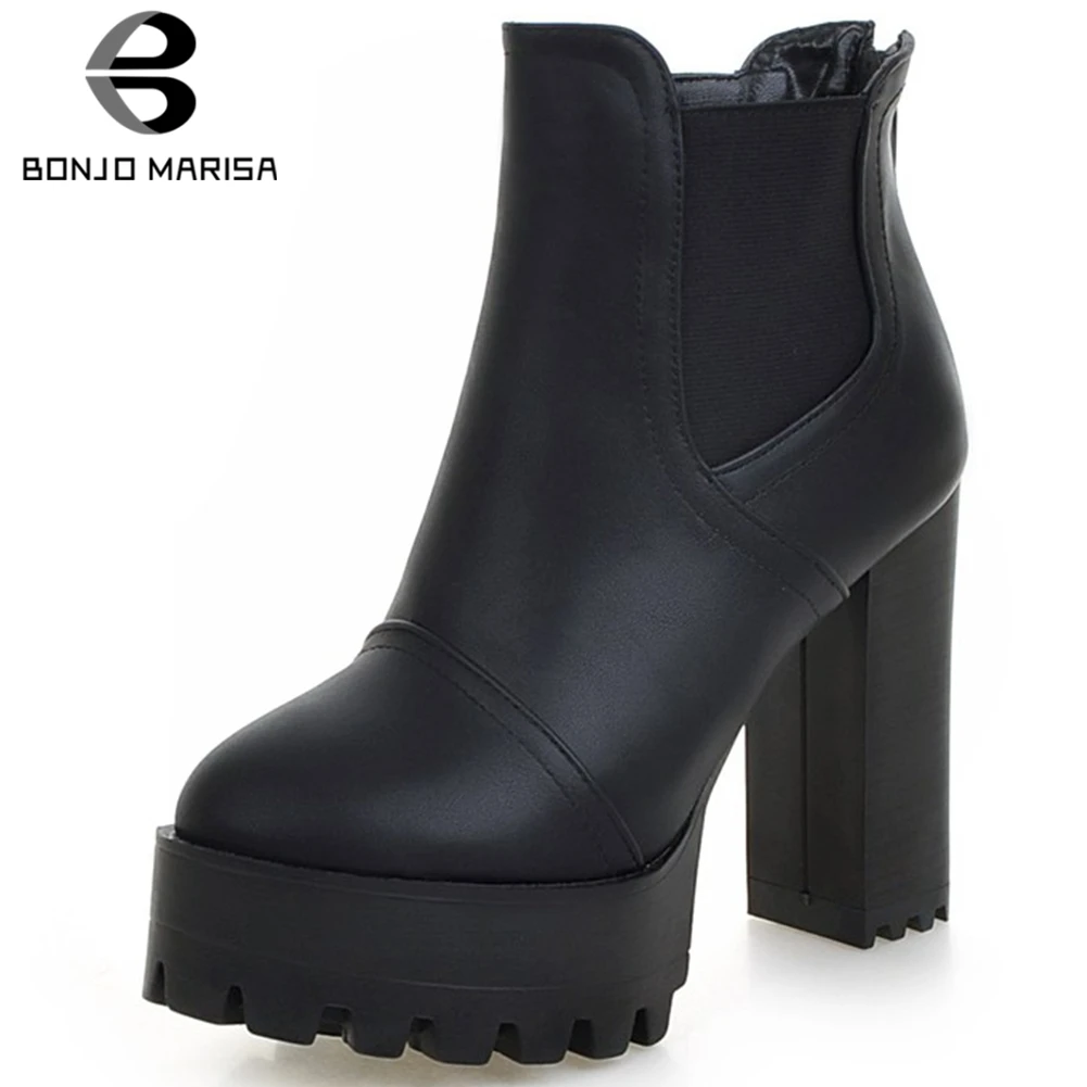 

BONJOMARISA Fashion High Platform Ankle Boots Women 2020 Super High Wide Heels Boots Ladies Party Cool 11 Cm Heel Shoes Woman