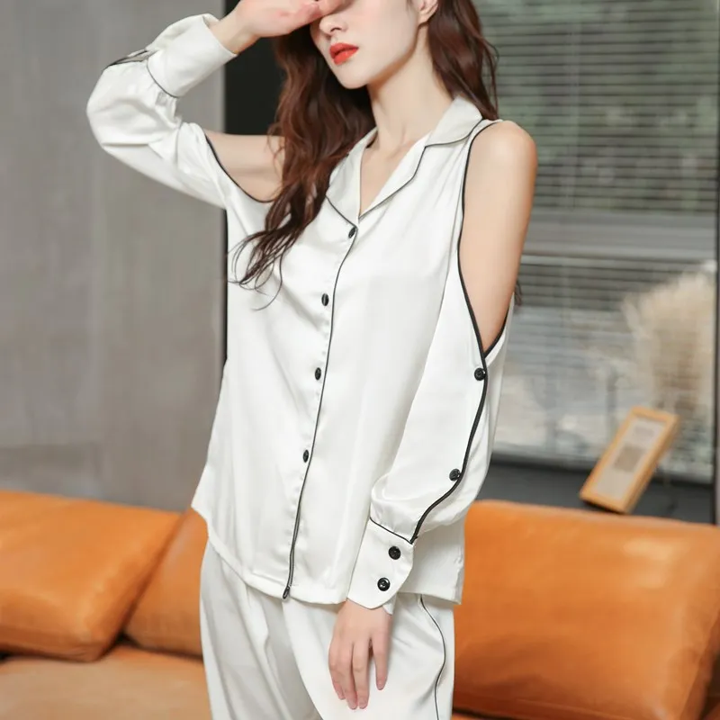 Пижама на пуговицах для сна атласная летняя комплекты из 2 предметов женская