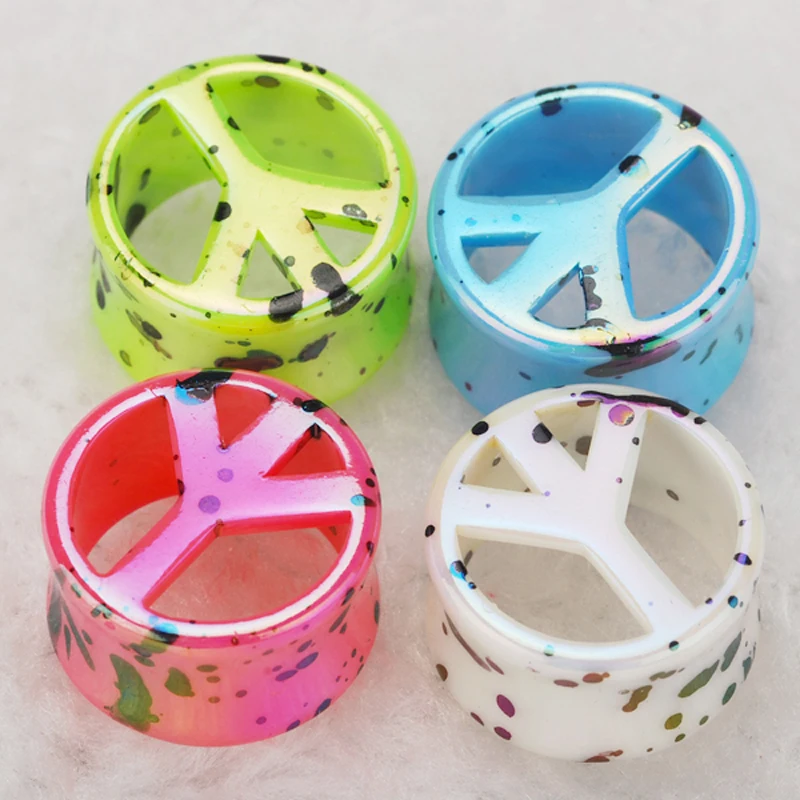 

Retail 1 PC Sold As Piece Acrylic Double Flare Ear Tunnel With Peace Logo Piercing Body Jewelry
