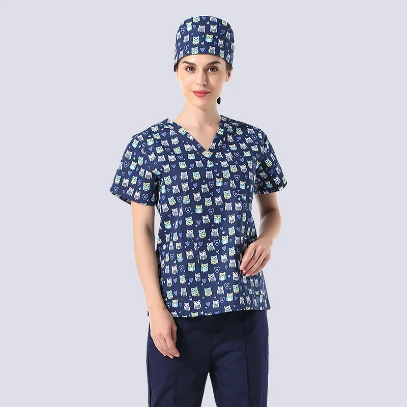Медицинская форма унисекс больница медицинская рубашка хлопок печати короткий рукав операционная комната для докторов медработников скраб рабочие Топы - Цвет: bust