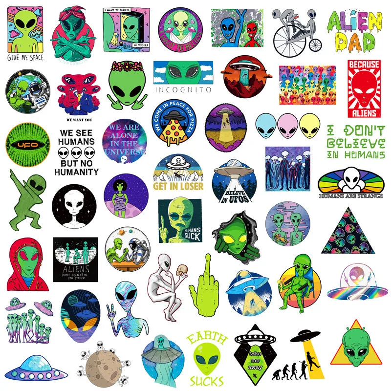 50 шт. забавные ET Alien UFO наклейки милые детские игрушки сделай сам Наклейки Скейтборд багаж ноутбук холодильник автомобиль Gtaffiti наклейки Dope Pack
