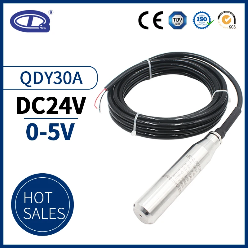 

QDY30A Water Level Sensor 0-5v 0-10v Output Signal 1m 2m 3m 4m 5m DC24V Liquid Level Transducer Transmitter